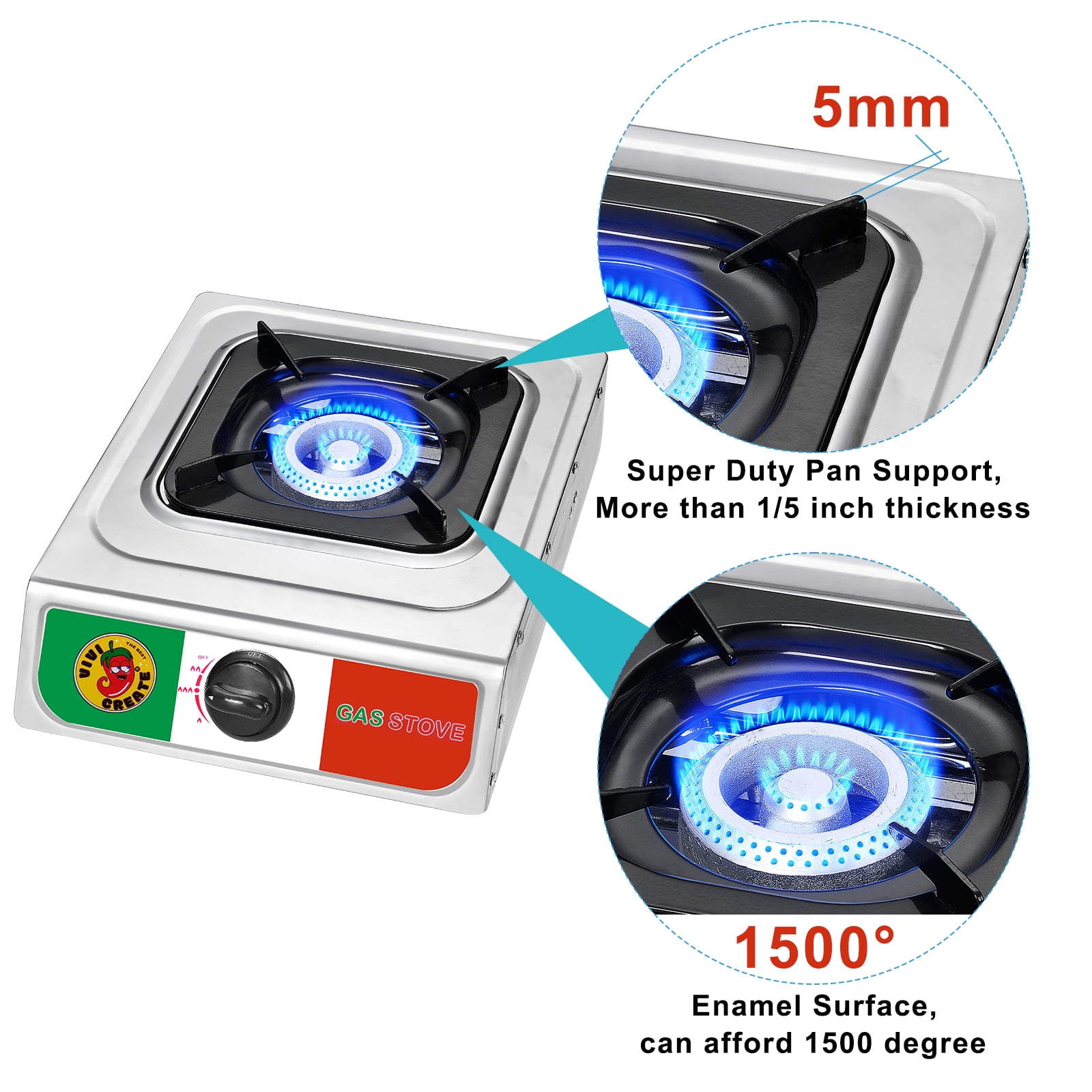 Vivicreate Camping Gas Stove, Portable Outdoor Propane Burner for Camping, Hiking, and Fishing, Aluminum