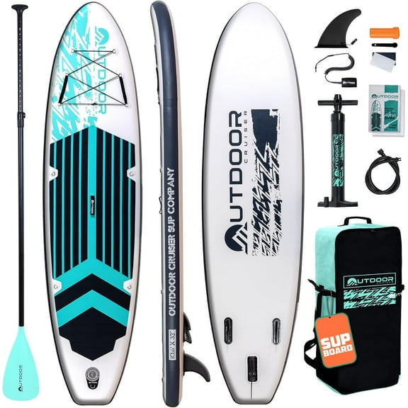 OutdoorCruiser Ultra-Portable Inflatable Paddle Board with SUP Accessories, Caribbean Sea Blue