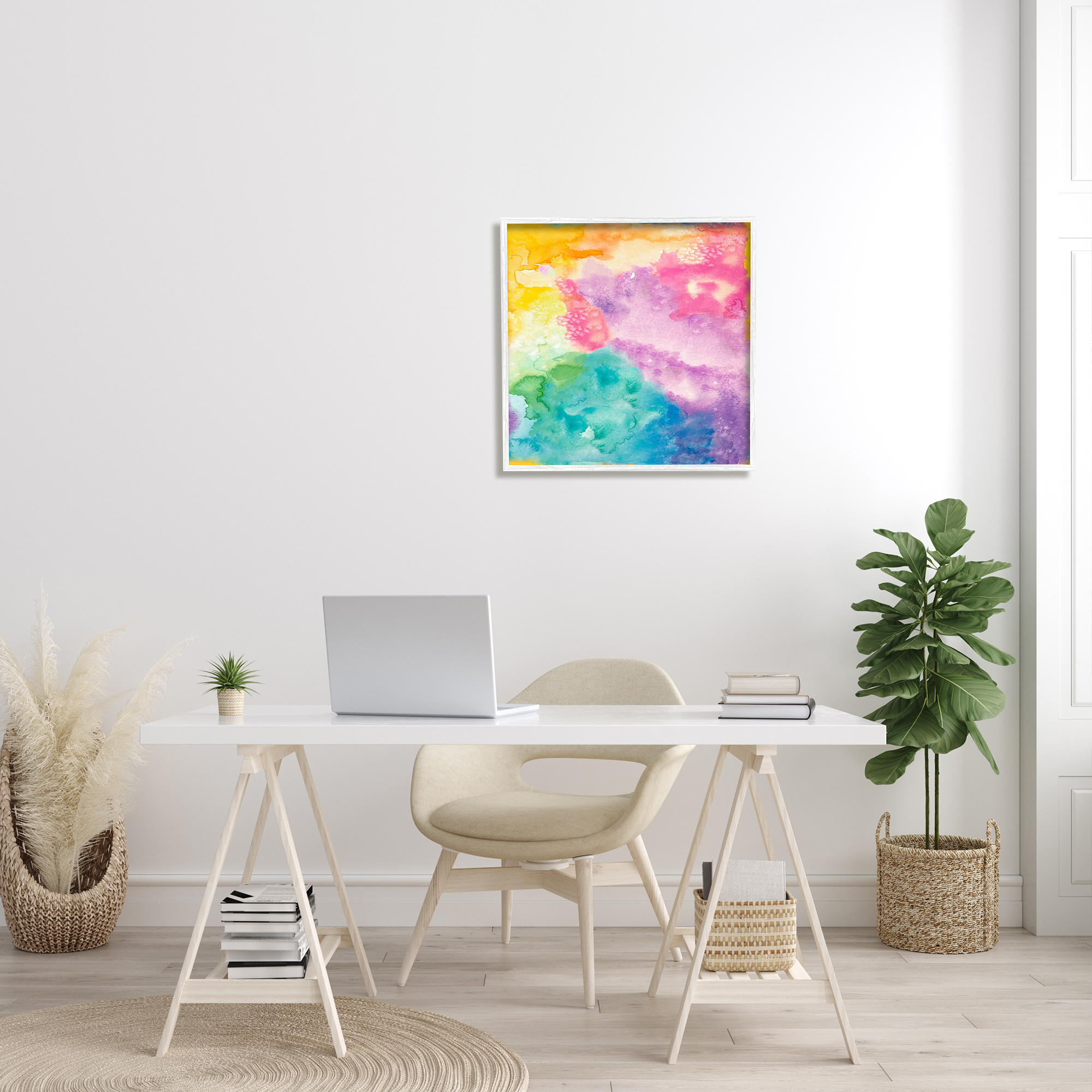 Stupell Indtries Fluid Abstract Watercolor Paint Rainbow Ombre Pattern,24 x 24,Design by Nola James