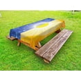 thumbnail image 1 of Space Outdoor Tablecloth, Split Design with Stars in the Sky and Sun Beams Solar Balance Nature Image Print, Decorative Washable Fabric Picnic Tablecloth, 58 X 120 Inches, Blue Yellow, by Ambesonne, 1 of 2