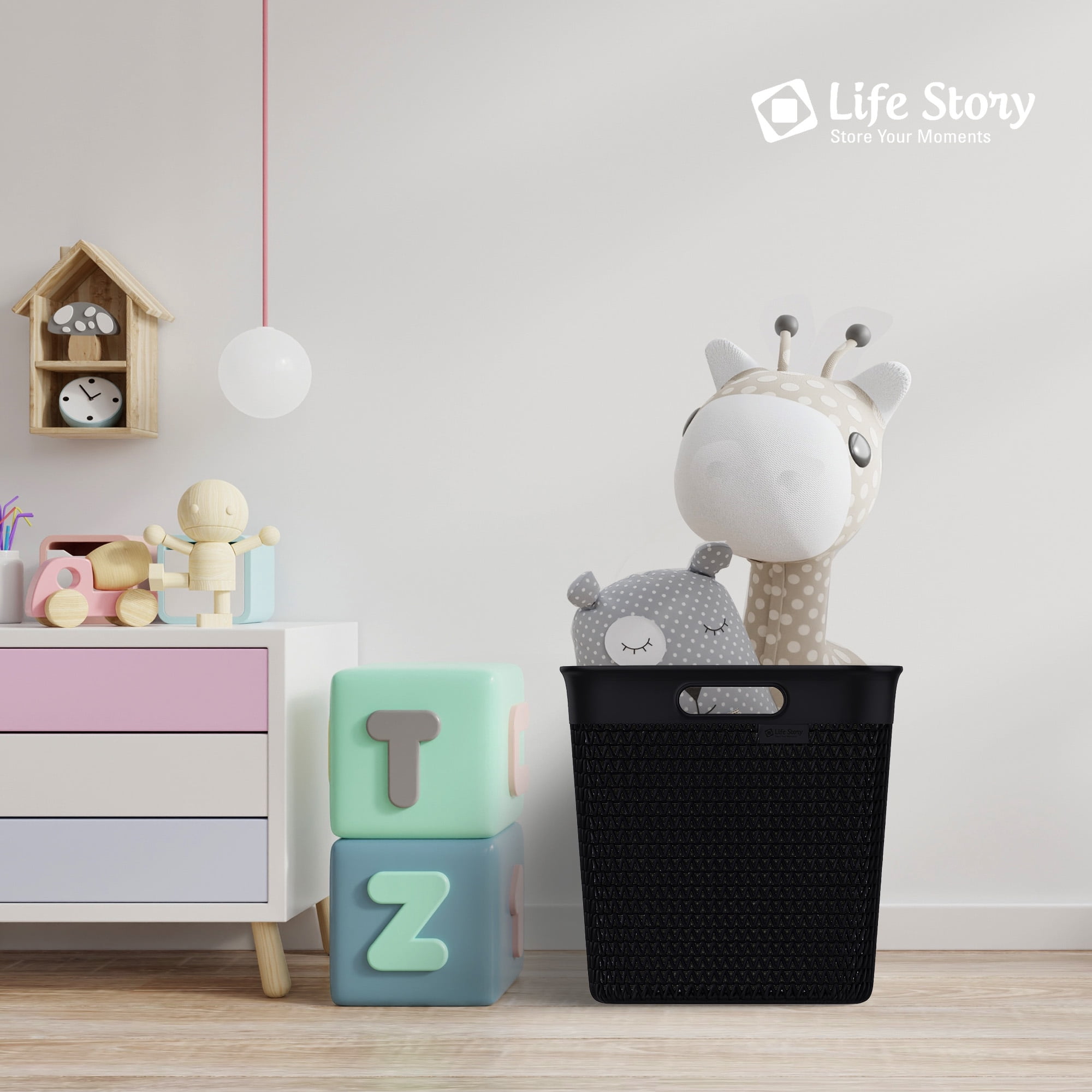 Life Story 26 Quart Decorative Storage Basket, Extra Large Plastic Home Organizer, Black