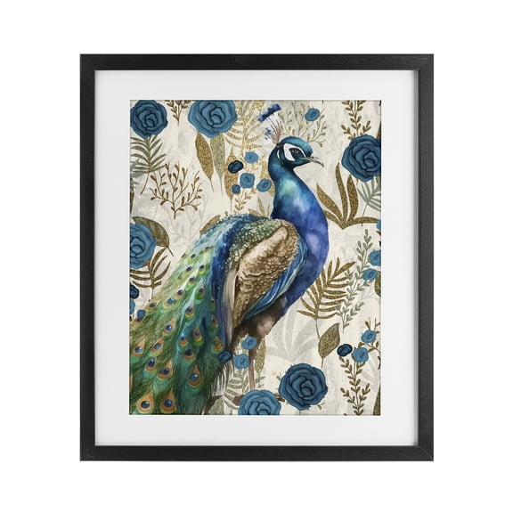 Stupell Industries Traditional Peacock Pride Botanicals Black Framed Print Under Glass, 13 x 16, by Kim Allen