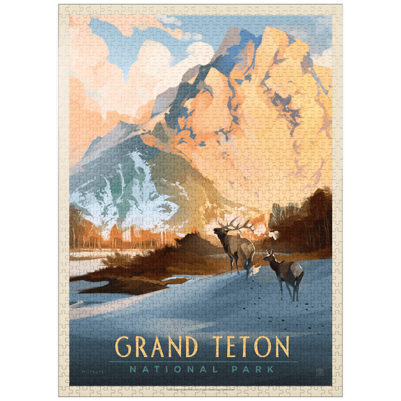 MyPuzzle - Grand Teton National Park: Winter Hush, Vintage Poster - Premium 1000 Piece Jigsaw Puzzle for Adults