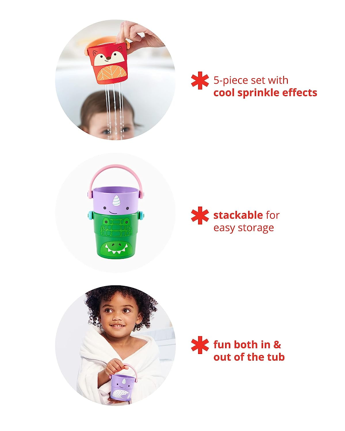 Skip Hop Zoo Stack and Pour Baby Bath Toy Set, 5-Piece for Ages 9m+