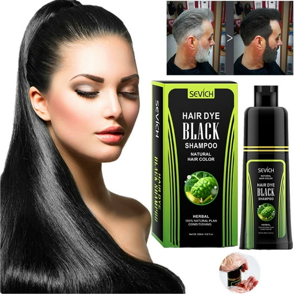 Natural Black Hair Shampoo, White Hair Removal Dye Hair Coloring Shampoo Instant Hair Dye Shampoo for Men and Women,250ml