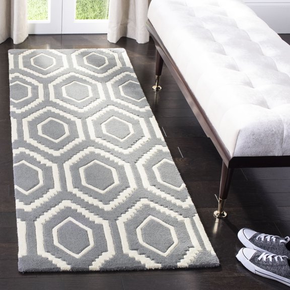 SAFAVIEH Chatham Graham Geometric Wool Runner Rug, Dark Gray/Ivory, 2'3" x 5'