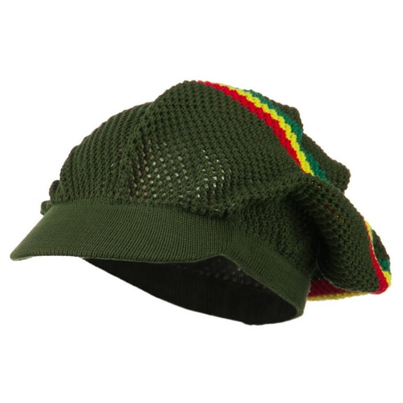 Big Size Mesh Rasta Deep Visored Beanie - Olive XL-3XL