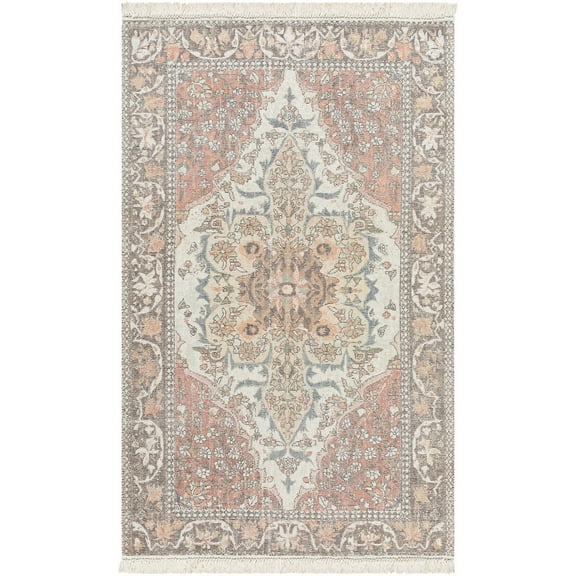 Hauteloom Bohdan Bohemian Hand Loomed Vintage Medallion Area Rug - Oriental Fade Look Traditional Floral Carpet for Living Room, Bedroom, Dining Room - Tasseled - Terracotta, Peach, Blush- 2' x 3'