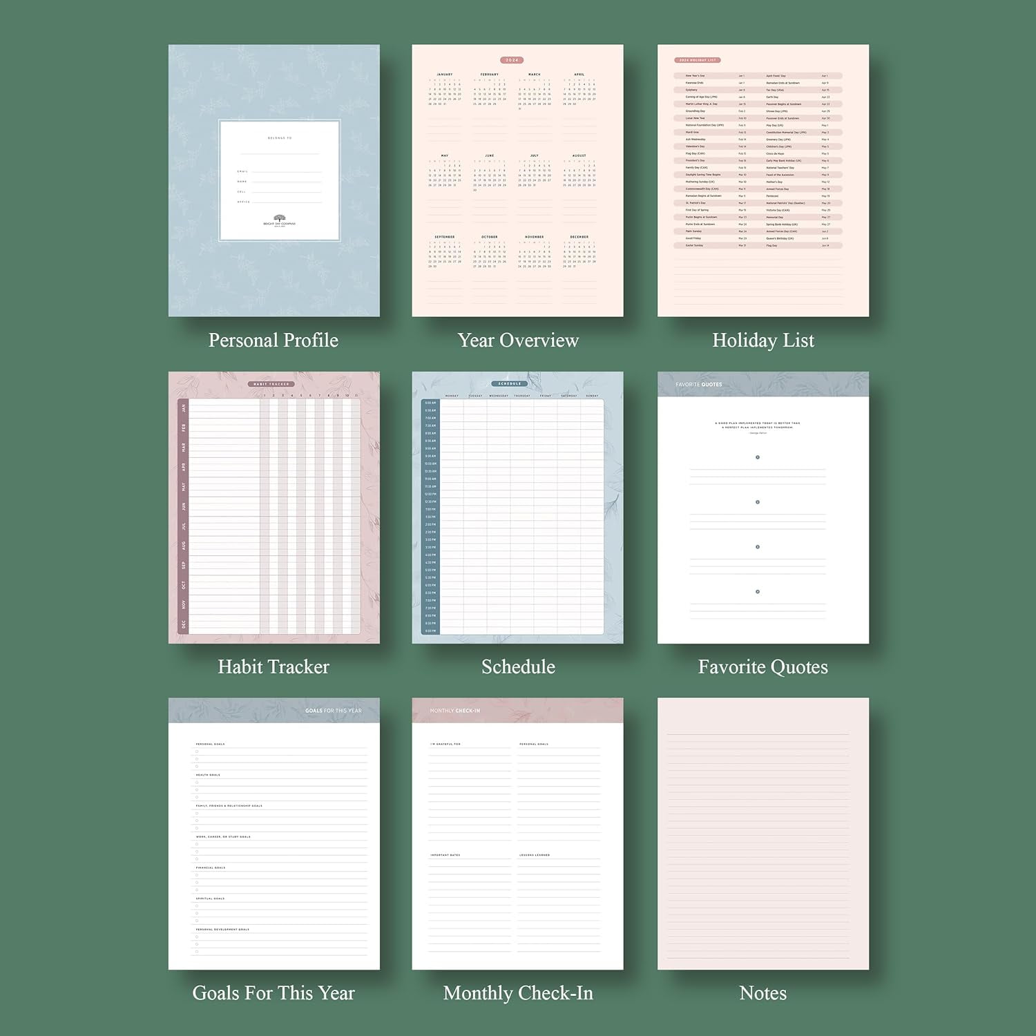 Bright Day Calendars Rose Gold Floral Planner, 2024 Weekly and