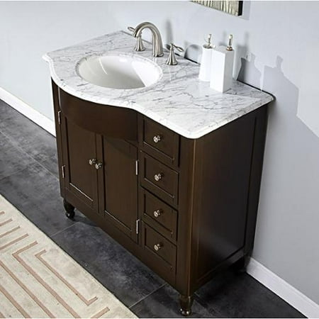 Silkroad Exclusive 38 Inch Carrara White Marble Stone Top Bathroom Silkroad Exclusive 38 Inch Carrara White Marble Stone Top Bathroom Off Center Single Sink