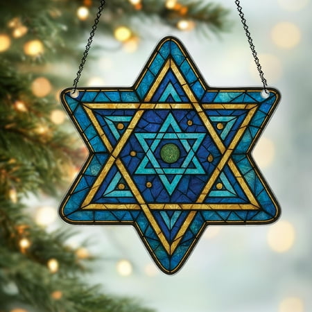 Star of David Hanukkah 2D Flat Acrylic Suncatcher - Acrylic Window Hanging Jewish Star Design Festive Hanukkah Ornament Decor Thoughtful Hanukkah Gifts For Windows & Christmas Trees