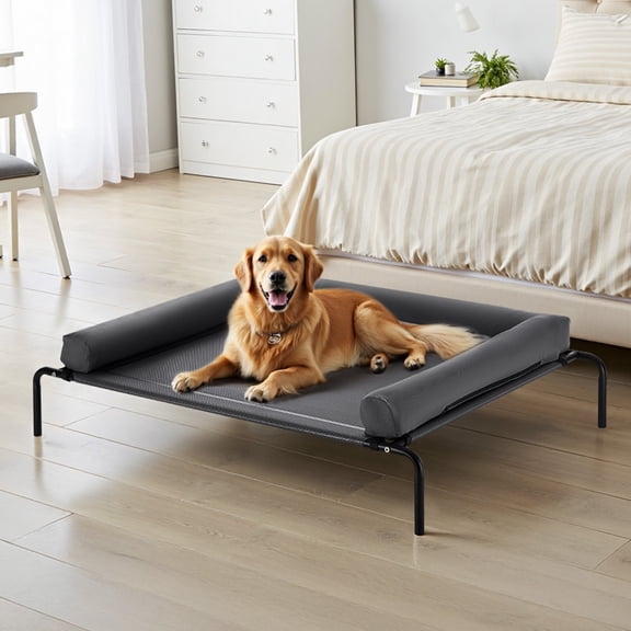LYYHTY Elevated Dog Bed XL for Large Dogs, Portable Raised Dog Cot with U-Shaped Pillow, Mesh Ventilated Pet Lounge, Indoor & Outdoor, Cozy for Christmas & Holiday Gifts