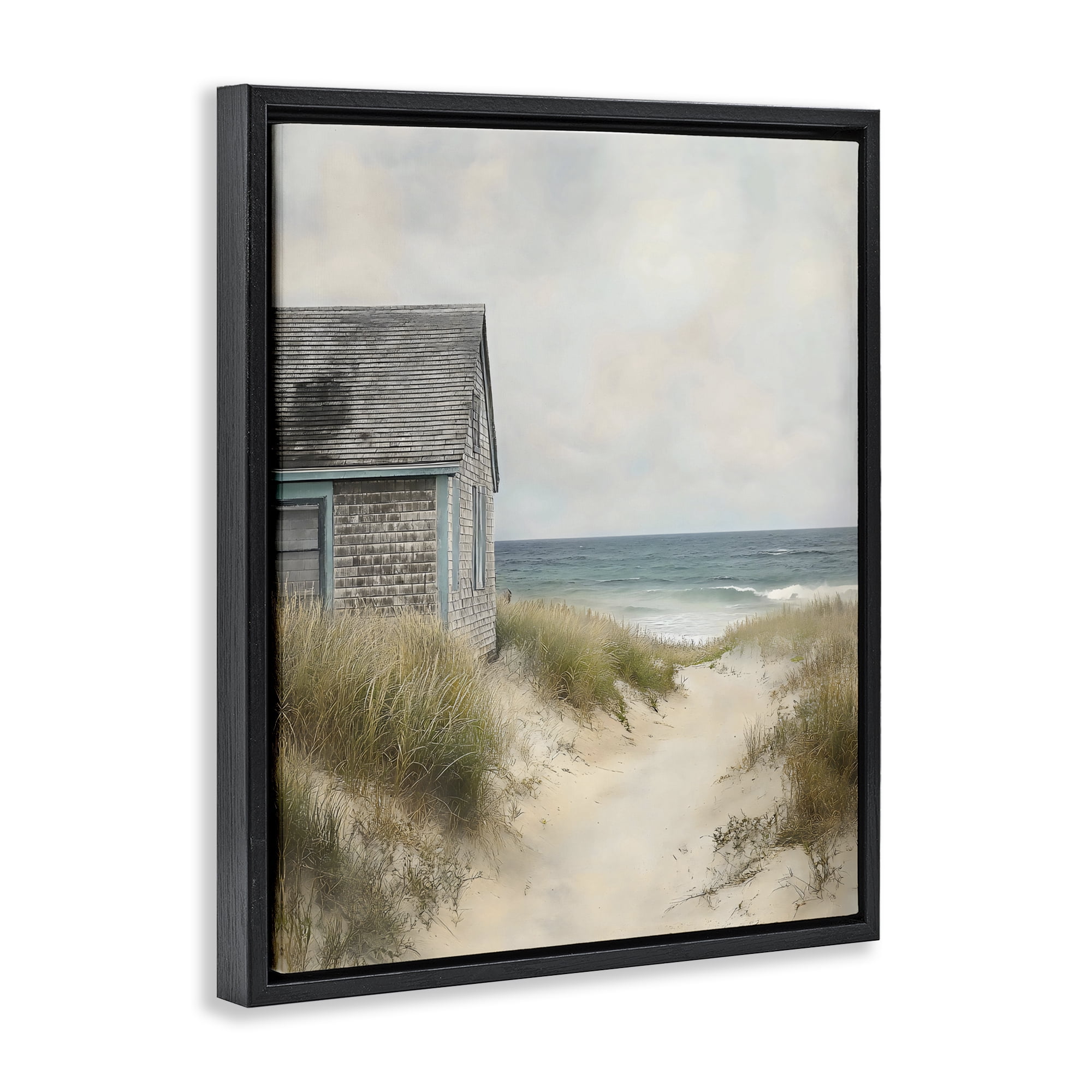 Stupell Industries Oceanfront Cottage on Dune Path Black Framed Floater Canvas Wall Art, design by Creative Studio
