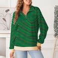 thumbnail image 3 of dGslk Women’s Long Sleeve Striped Pullover Top Casual Half Zip Collar Loose Fit Sweatshirt for Everyday Comfort and Style Green M, 3 of 6