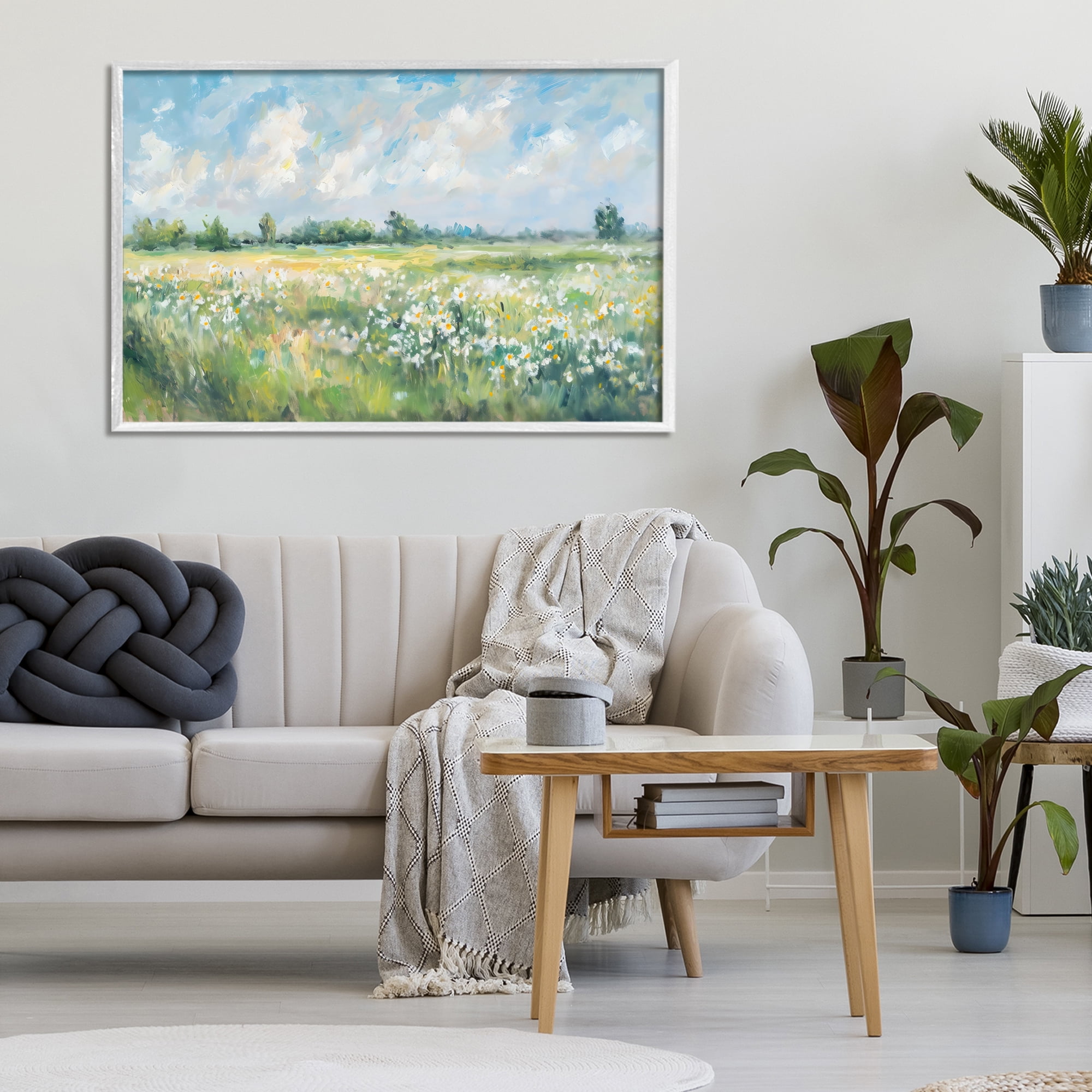 Stupell Industries Daisy Field Landscape Impression White Framed Giclee Art, design by Creative Studio