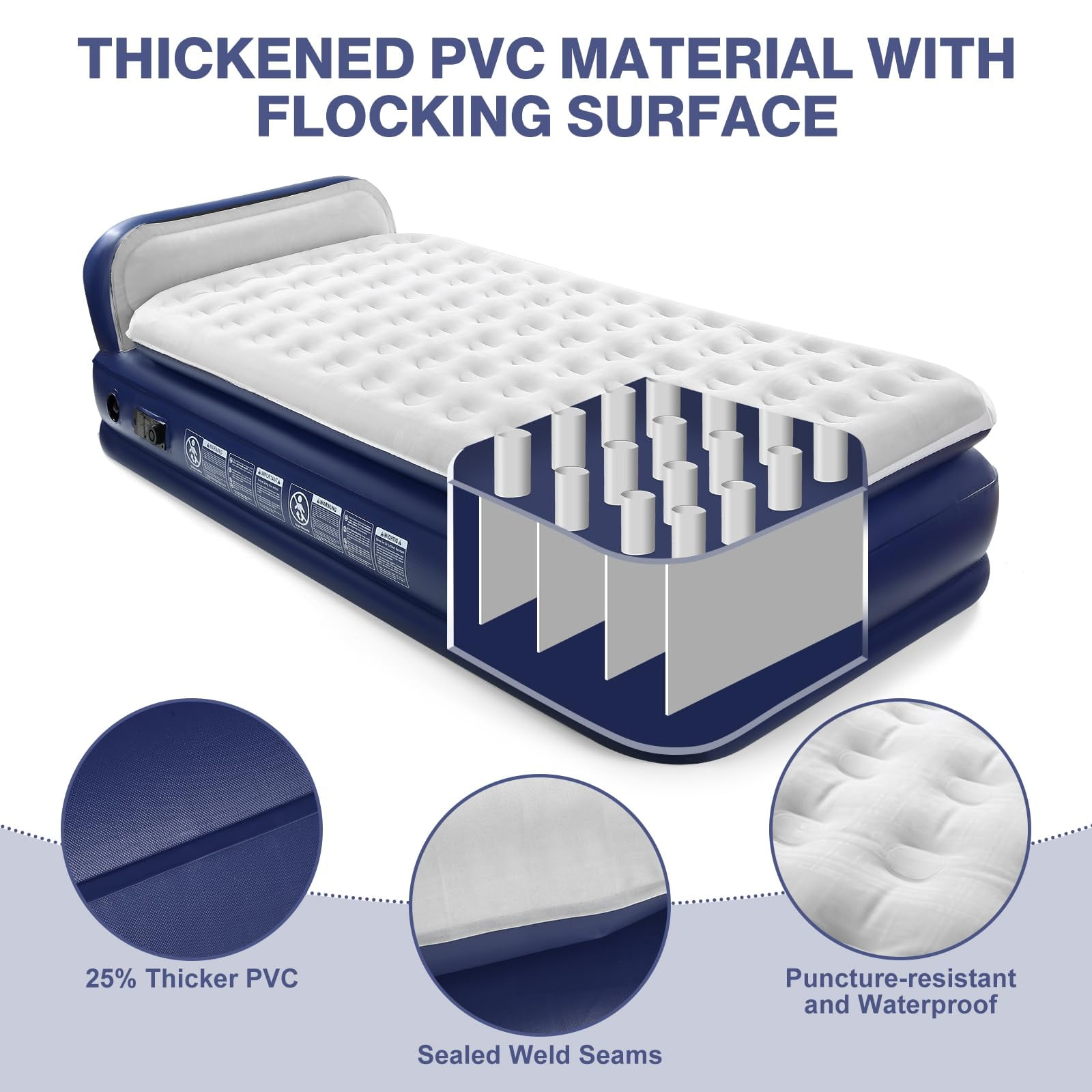 QDH Air Mattress with Headboard Twin XL Size – Built-in Electric Pump Comfort-Plush Enhanced Coil Technology Mattress for Home, Travel & Camping - Durable Blow Up Mattress