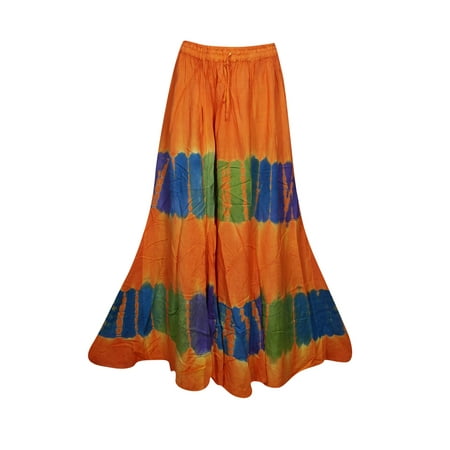 Gypsy Maxi - Mogul Womens Orange Tie Dye A-Line Gypsy Long Skirt Rayon Summer Style Hippie Chic Boho Maxi Skirts