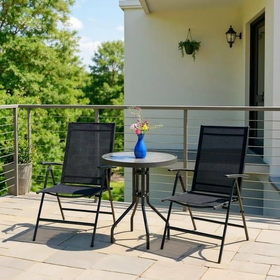 Resenkos Set of 2 Adjustable Portable Patio Folding Dining Chair Recliners-Black, Outdoor Dining Chair for Outside Patio, All Weather, Porch, Garden, Poolside