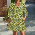 thumbnail image 2 of Lemon Branch With Leaves Flower Womens Dress With Pockets Summer V Neck 3/4 Sleeve Dress Plus Size Loose Dress, 2 of 7
