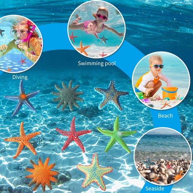 8 piezas de juguetes de piscina de estrellas de mar, juego de animales marinos coloridos, juguete de buceo para piscina Likrtyny juguetes de los niños