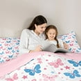 thumbnail image 4 of Feelyou Blue Pink Butterfly Bedding Comforter Set 7pcs for Girl, Dreamy Cartoon Stars Queen Bedding Sets, Kawaii Animal Reversible Queen Sheet Sets, Super Cozy Room Decor, 4 of 8
