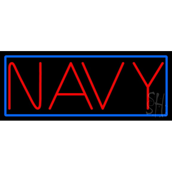 Navy Block LED Neon Sign 13 x 32 - inches, Black Square Cut Acrylic Backing, with Dimmer - Bright and Premium built indoor LED Neon Sign for Defence Force.
