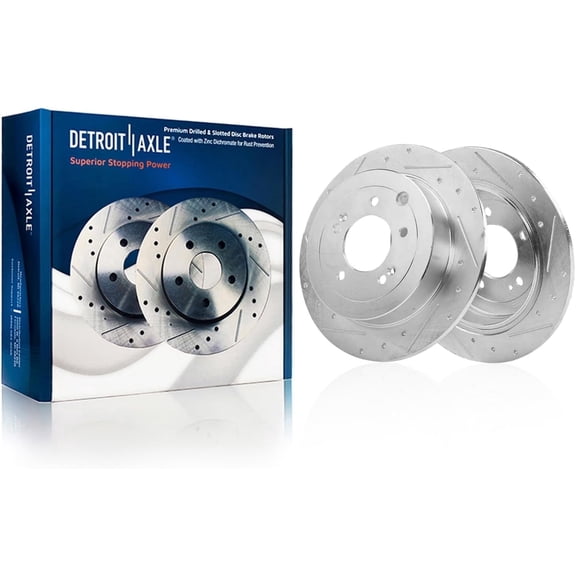 Detroit Axle - Rear Brake Rotors for 2016-2021 Hyundai Tucson 2017-2022 Kia Sportage [Manual Parking Brake], Drilled and Slotted Disc Brake Rotors Replacement: 11.89" inch Rotor