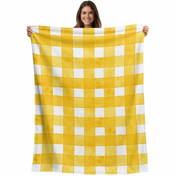 Yellow Plaid Blanket Soft Cozy Warm Throw Blanket for Couch, Plush Fuzzy Flannel Fleece Blankets for Sofa, Watercolor Grid Checker Gingham Farmhouse Bed Blankets Lightweight Gifts for Women, 50"x60"
