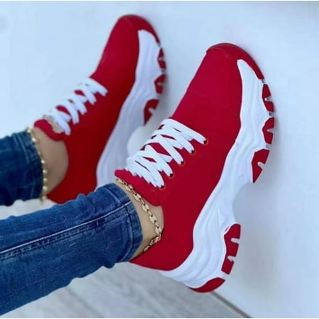 

Round Head Thick Bottom Low-top Casual Shoes For Women Plus Size Lace Up Pumps