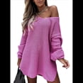 thumbnail image 3 of Suéteres para Mujer, Punto , Cuello en V, Color Liso, Larga, Informales, Holgados, Suaves, Tipo Jersey. Rosa Roja M, 3 of 6