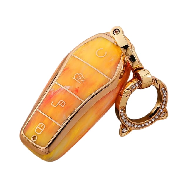 Almencla Car Key Fob Cover Case Protective for Byd Atto 3 Yuan Plus Han EV Yellow Keyring