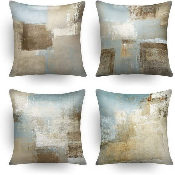 Throw Pillow Covers Abstract Pillows Throw Pillows Decorative Pillows for Living Room Gray and Blue Artwork Abstract Art Soft Gray Teal Bedroom Decor