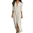 thumbnail image 2 of Guieoi Womens Dresses Fall Plus Size Elegant and Fashionable Loose Casual Collared Front-Slit Maxi Dress White L, 2 of 9