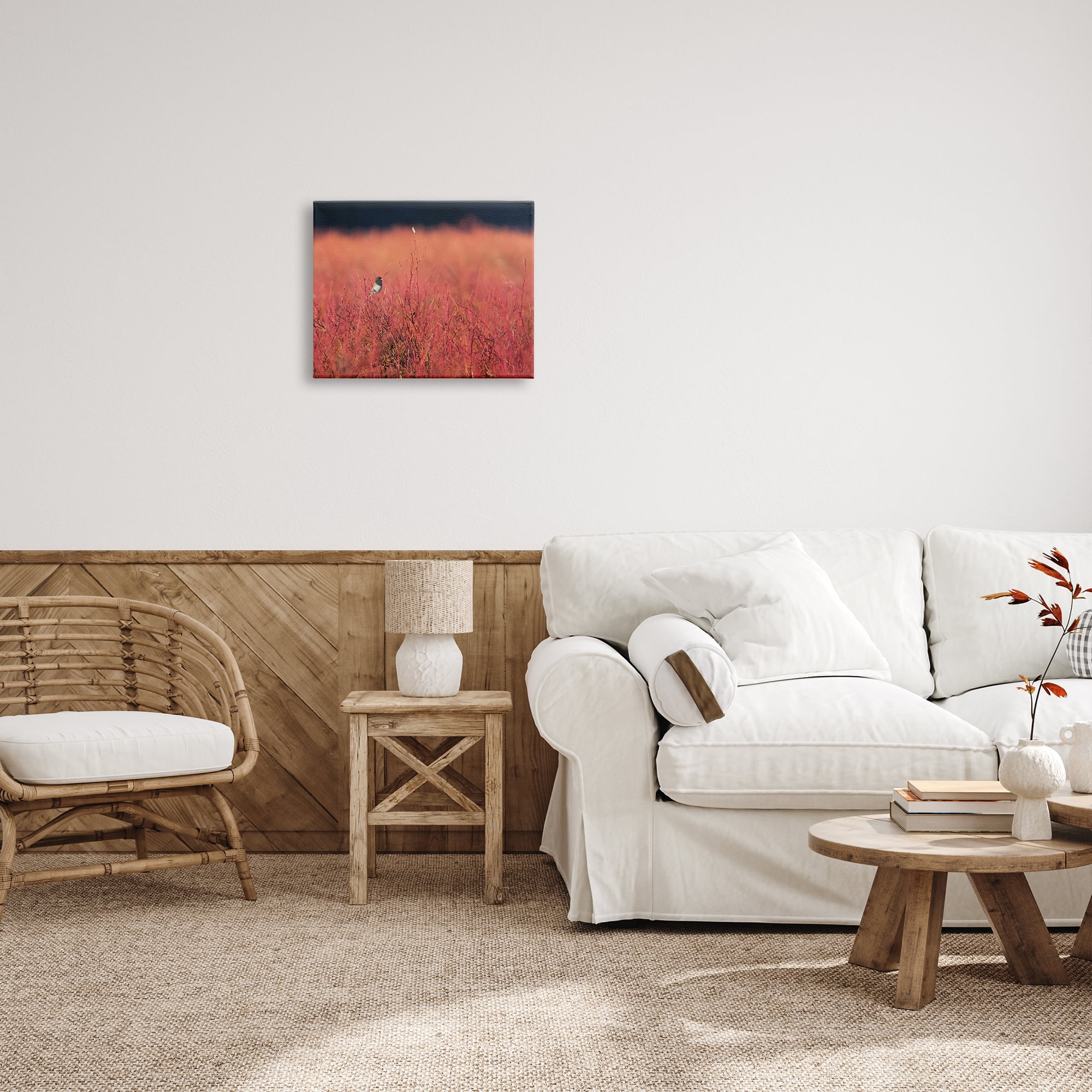Stupell Industries Bird in Red Field Nature Photography Gallery Wrapped Canvas Print Wall Art, 20 x 16