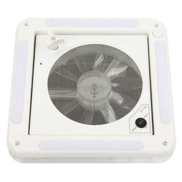 Ventilador de ventilación de techo para RV, 12V, 360x360mm, 10 aspas, salida de entrada de aire de modo dual, 4 luces LED para remolque de furgoneta camper