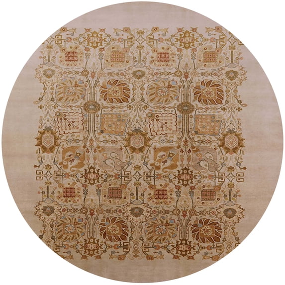 Ahgly Company Indoor Round Mid-Century Modern Light Brown Oriental Area Rugs, 3' Round