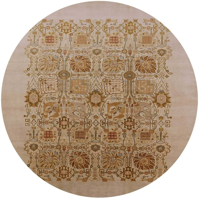 Ahgly Company Tapis d'Intérieur Rond Moderne Mi-Siècle Brun Clair Oriental, 3 Pieds Rond