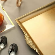 Efavormart 2 PCS - Gold 14 x 10 Rectangle Decorative Plastic Serving Trays With Embossed Rims For Wedding Birthday Party