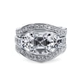 thumbnail image 2 of BERRICLE Sterling Silver 3-Stone Wedding Engagement Rings 4.1 Carat Asscher Cut Cubic Zirconia CZ Ring Set for Women, Rhodium Plated Size 9, 2 of 9