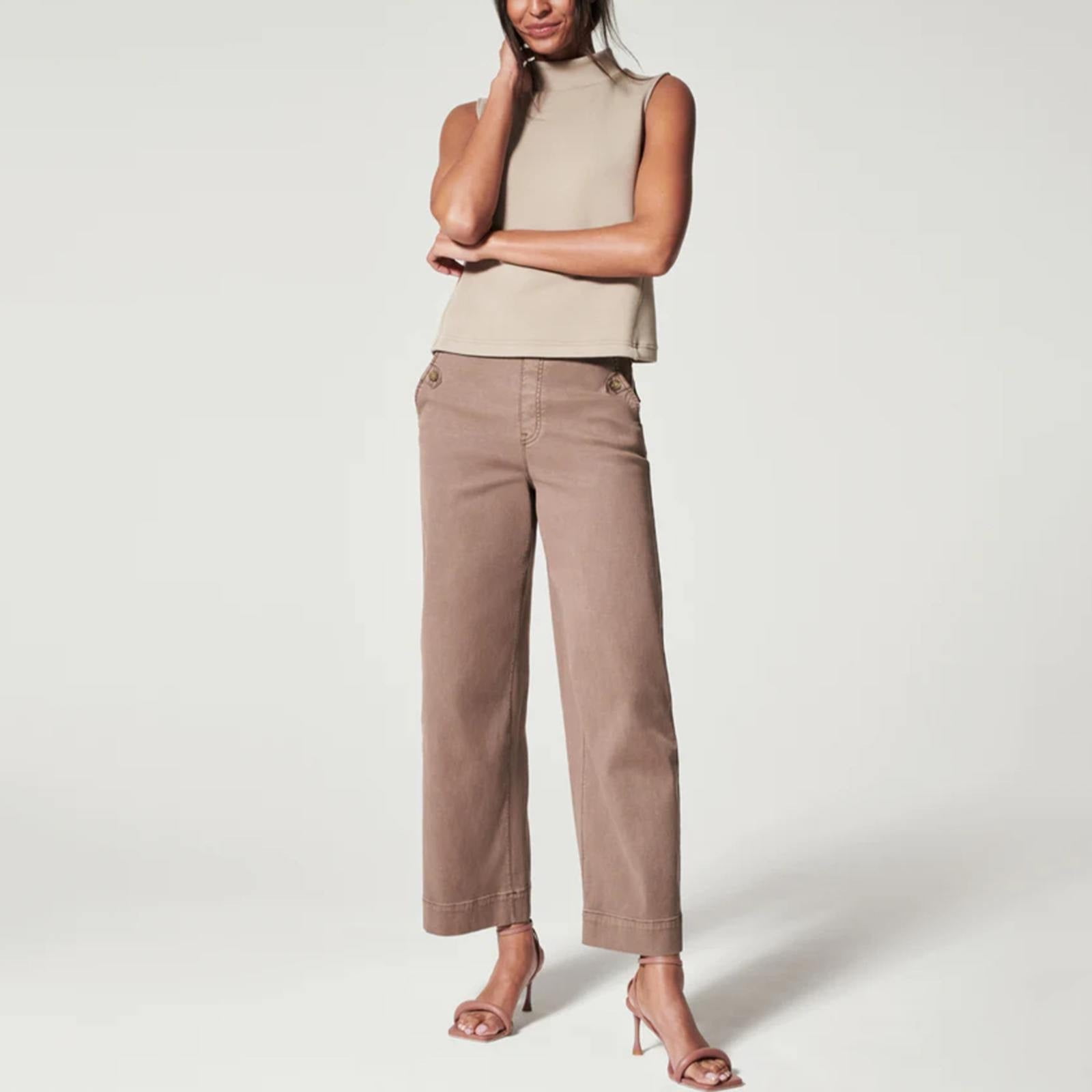 Women Pants Casual Summer Stretch Twill Cropped Wide Leg Pant 'S