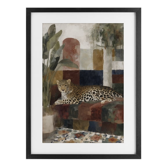 Stupell Industries Contemporary Jaguar Among Tropical Palms Black Framed Print Under Glass, 14 x 20, by Chromatic Storm Studio