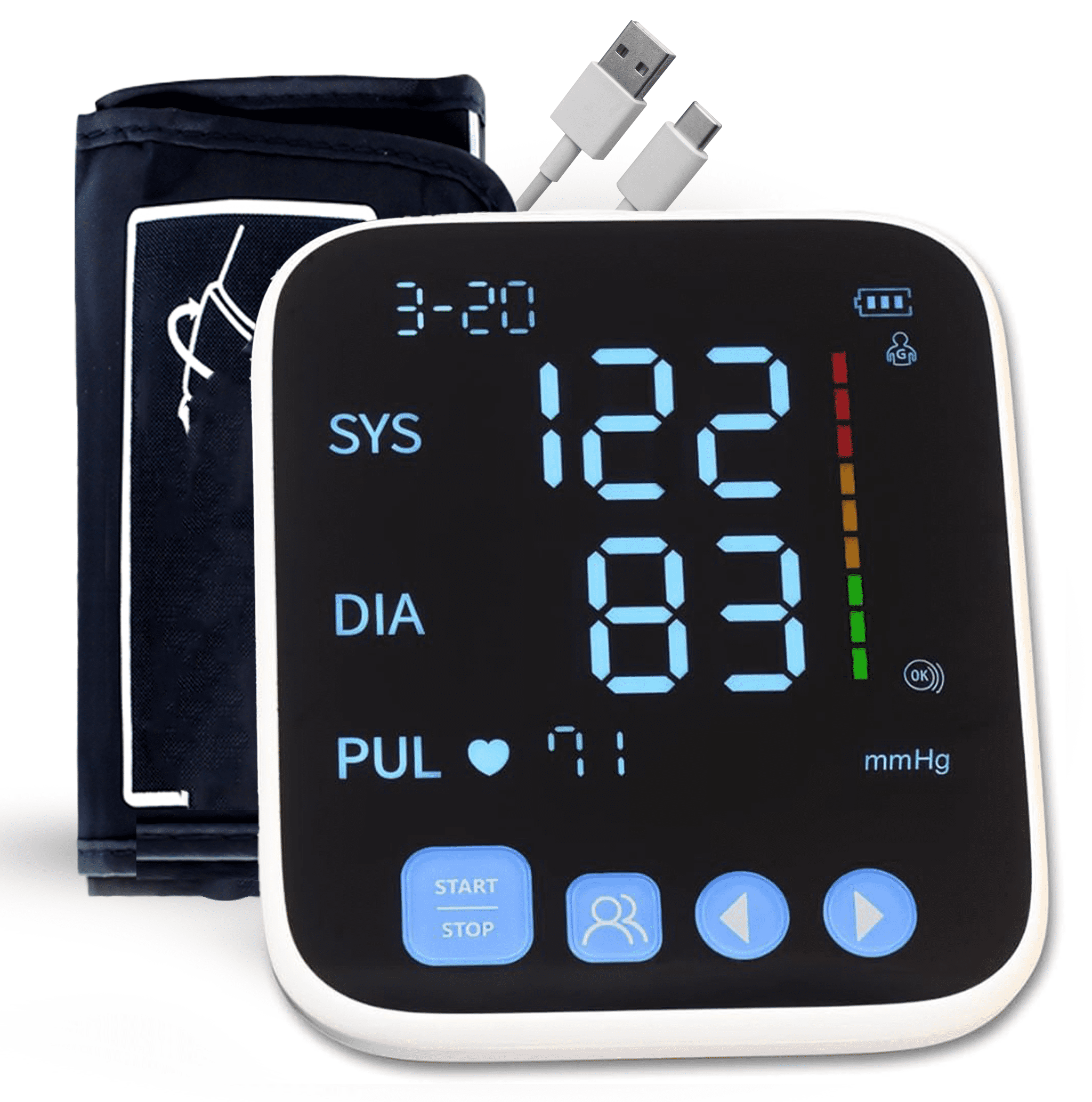 Med-Pat Digital Oscillometric Blood Pressure Monitor BP-S with Adjustable Cuff and Large LED Display, FDA Approved
