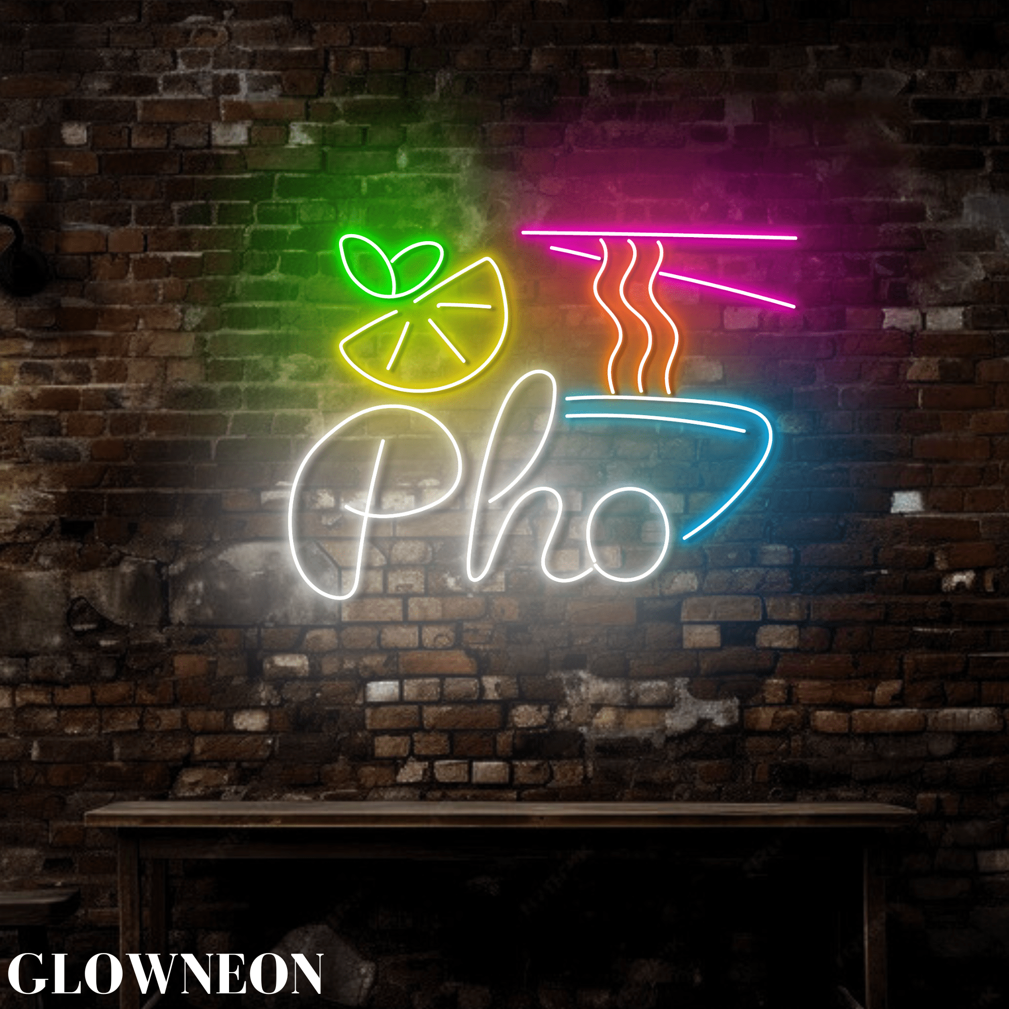Glowneon Pho Wall Led Light, Vietnamese Pho Restaurant Open Neon Sign