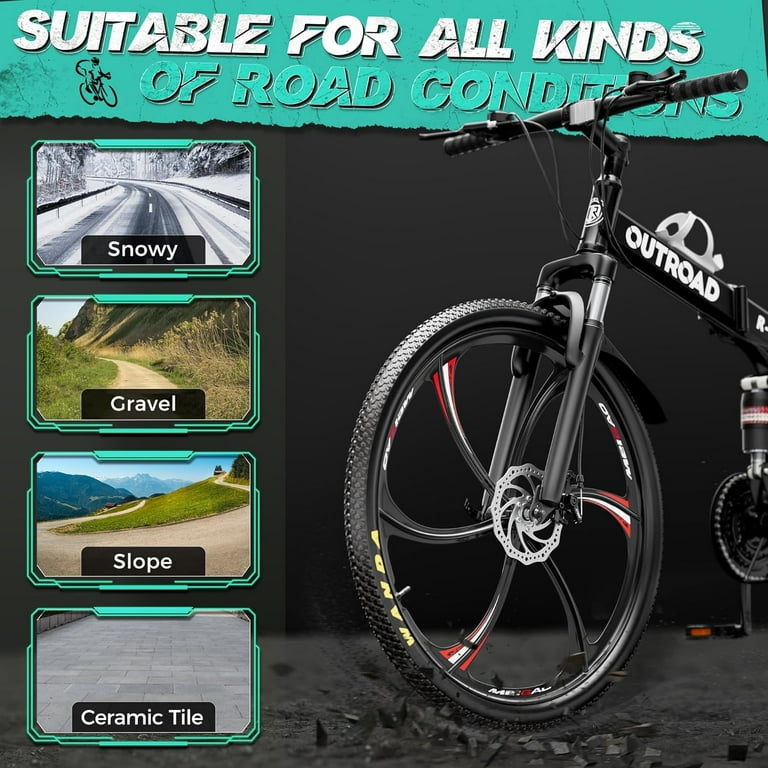 Marknig 26 Inch Folding Mountain Bike, 21 Speed Full