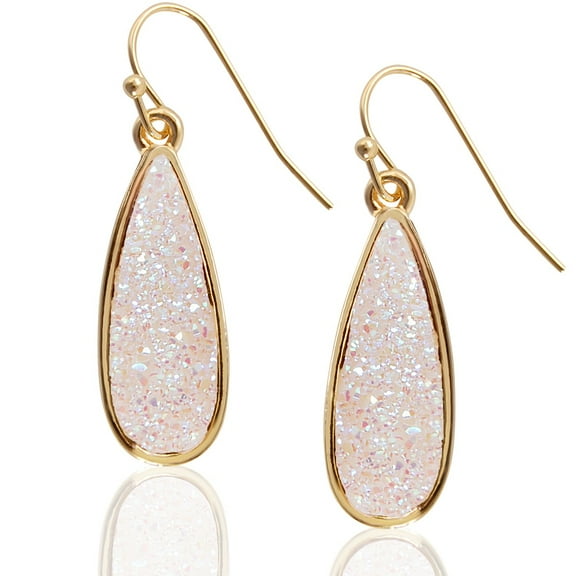 Humble Chic White Opal Druzy Drop Dangles - Sparkly Long Teardrop Dangly Earrings for Women