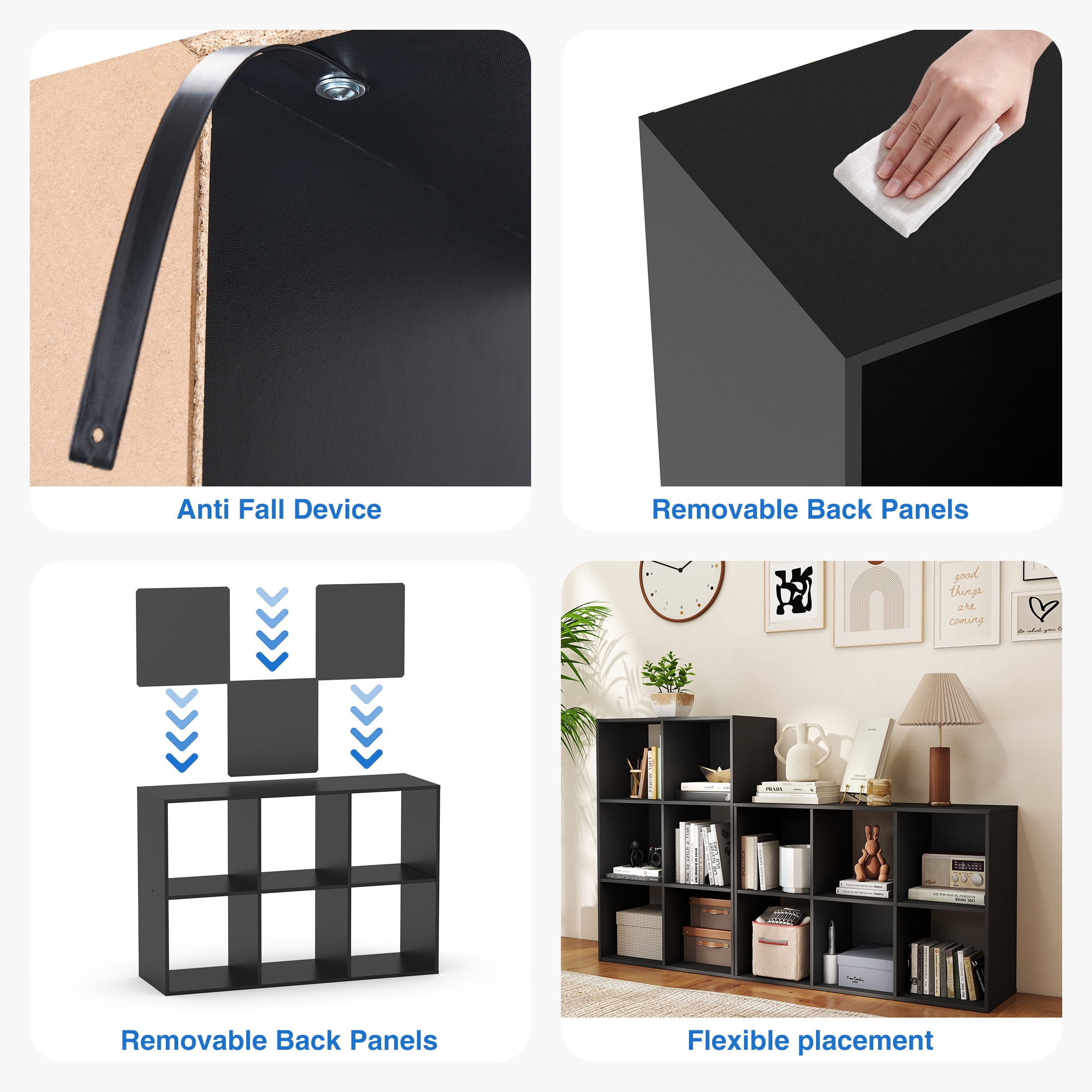 ZUNMOS 6 Cube Storage Organizer,Open Cube Storage Bookcase with 3 Removable Back Panels,for Living Room, Bedroom, Entrance Hall &Office, 36" L×11.6" W×24"H, Black