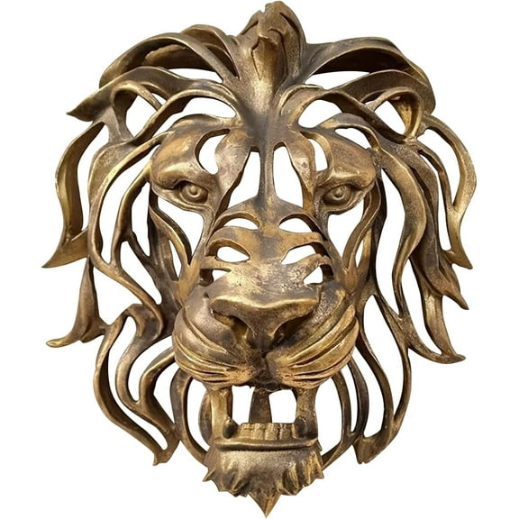RVKXHD Lion Head Gold Wall Sculptures:Small Resin Antique Wall Decor,3D Hollowing Lion Statue Wall Art Decor,Hanging Decorations for Living Room,Farmhouse,8.3 in