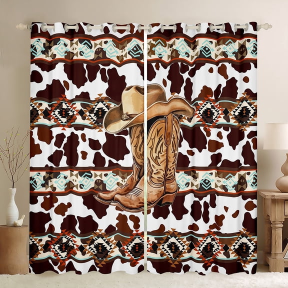 Castle Fairy Boys Girls Western Cowgirl Boots Hat Black Out Curtains,Cow Print Curtains Pack of 2 (42x63 Each),Bohemian Tribal Aztec Bedroom Curtains,Lightweight Room Decor