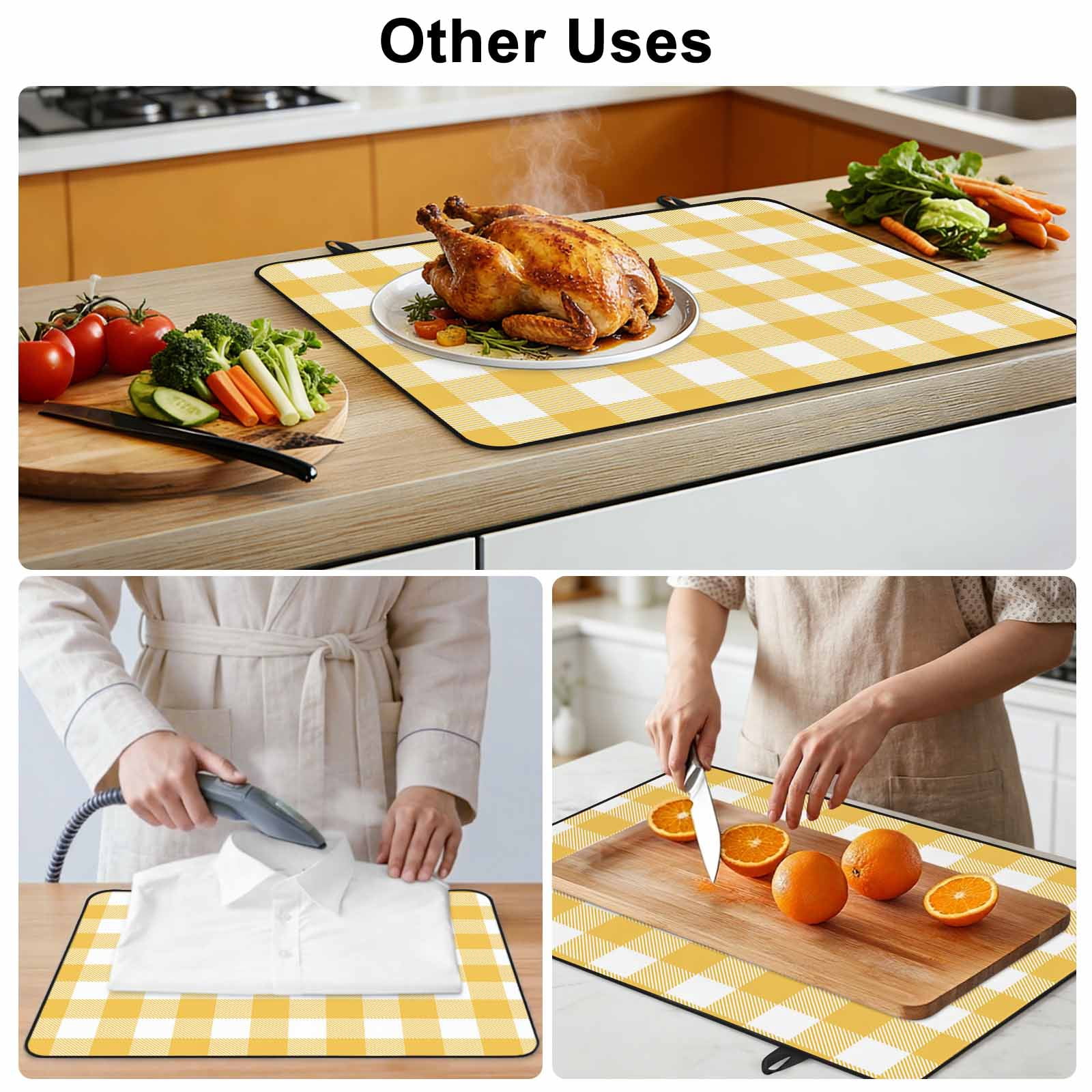 Plaid Yellle, Stove Top Cover for Electric Stove, Heat-proof & Non Slip Glass Top Stove Cover Protector, Rural Abstract Geometric Lattice Kitchen Flat Cooktop Rubber Mat 24x21 Inches