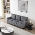 thumbnail image 2 of 81" Corduroy Sectional Sofa with Storage Boxes,3-Seater Couch with Padded Seat Ccushions and Backrest, Upholstered Small Accent Sofa with Wood Legs, for Living Room, Bedroom, Office, Dark Grey, 2 of 9